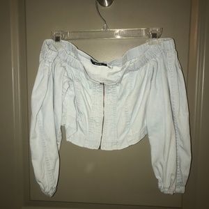 Urban Outfitters Off the Shoulder Denim Zip Crop
